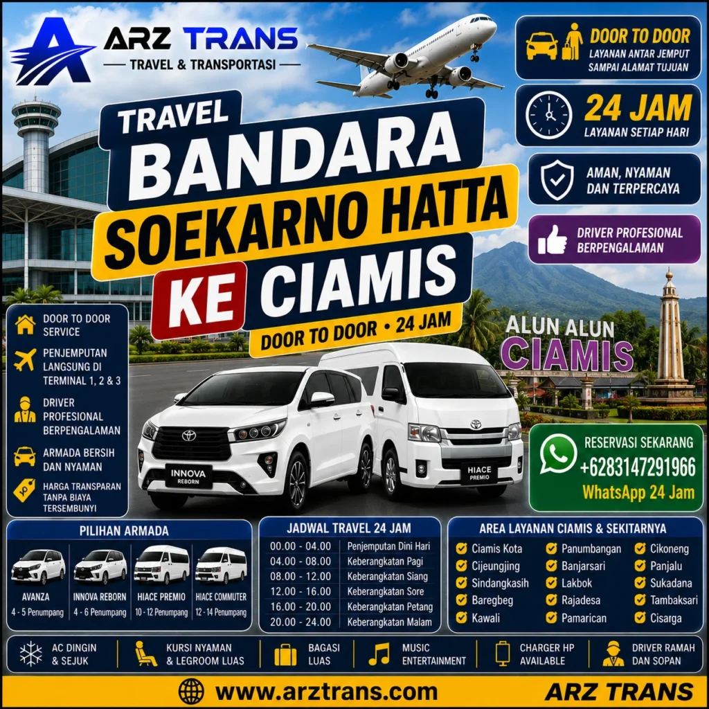 Travel Bandara Soekarno Hatta Ciamis door to door menggunakan Toyota Innova Reborn dan Toyota Hiace Premio bersama ARZ Trans.