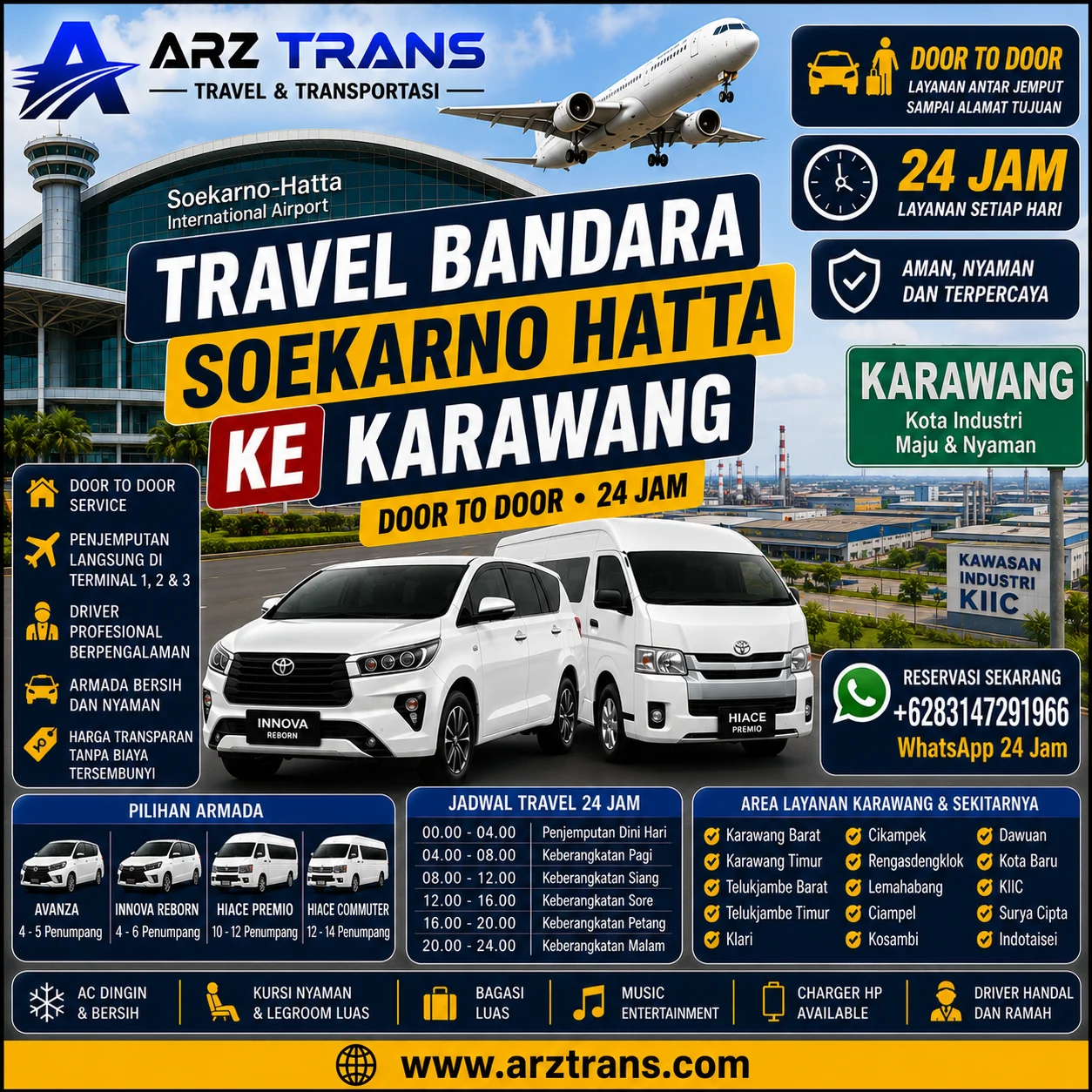Armada Eksekutif Travel Bandara Soekarno Hatta Karawang Door To Door Antar Jemput Kawasan Industri ARZ Trans