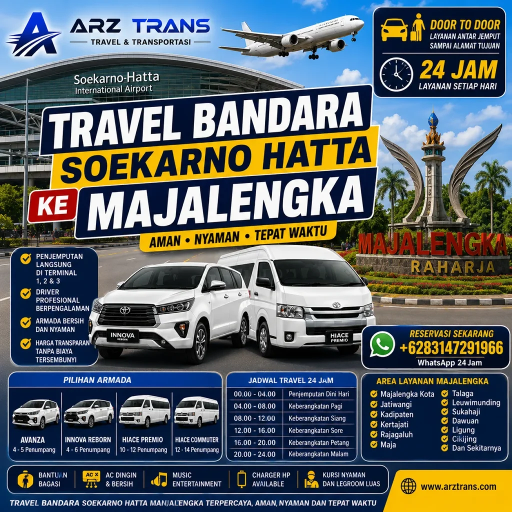 Travel Bandara Soekarno Hatta Majalengka door to door menggunakan Toyota Innova Reborn dan Hiace Premio bersama ARZ Trans