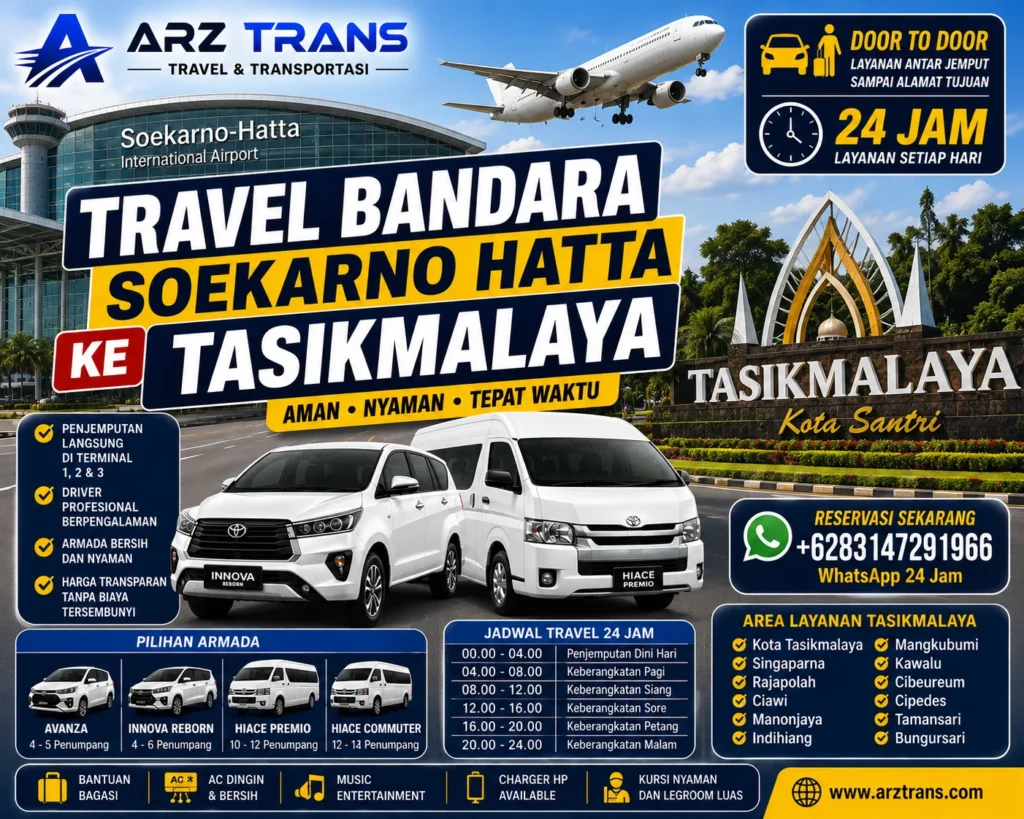 Travel Bandara Soekarno Hatta Tasikmalaya door to door menggunakan Toyota Innova Reborn dan Toyota Hiace Premio bersama ARZ Trans.
