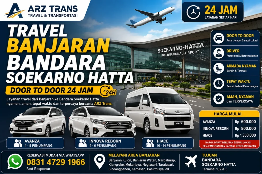 Anda adalah Senior SEO Content Writer, Local SEO Specialist, dan Elementor HTML Developer. Tugas Anda adalah membuat artikel SEO lokal berkualitas tinggi untuk website ARZ Trans. ================================================ OUTPUT - Output HARUS berupa HTML murni. - Siap ditempel ke Elementor HTML Widget. - Jangan menggunakan markdown. - Gunakan HTML bersih dan rapi. - Gunakan H1, H2, H3. - Gunakan tabel HTML. - Gunakan CTA HTML. - Gunakan FAQ HTML. - Artikel 1200–1500 kata. - Bahasa Indonesia profesional. - Human Friendly. - SEO Friendly. - Local SEO Friendly. ================================================ DATA BISNIS Nama Brand: ARZ Trans Website: https://arztrans.com WhatsApp: 083147291966 Lokasi: Bandung Selatan Layanan: Travel Reguler Travel Door To Door Travel Bandara Carter Drop Antar Jemput Bandara Armada: Toyota Avanza Toyota Innova Reborn Toyota Hiace ================================================ KEYWORD UTAMA Travel Banjaran Bandara Soekarno Hatta ================================================ LSI KEYWORDS Travel Banjaran Soekarno Hatta Travel Banjaran Bandara Jakarta Travel Banjaran Airport Transfer Travel Door To Door Banjaran Bandara Travel Banjaran Terminal 3 Travel Bandara Soekarno Hatta dari Banjaran Travel Banjaran Jakarta Airport Travel Antar Jemput Bandara Banjaran Travel Banjaran Soetta 24 Jam Jasa Travel Banjaran Bandara Travel Murah Banjaran Soekarno Hatta Travel Hiace Banjaran Bandara Travel Innova Reborn Banjaran Bandara Travel Avanza Banjaran Bandara ================================================ URL HALAMAN https://arztrans.com/travel-banjaran-bandara-soekarno-hatta/ ================================================ STRUKTUR ARTIKEL H1 Travel Banjaran Bandara Soekarno Hatta Door To Door 24 Jam ================================================ PARAGRAF PEMBUKA 150–200 kata. Dalam 100 kata pertama wajib menyebut: Travel Banjaran Bandara Soekarno Hatta Jelaskan: - layanan door to door - antar jemput bandara - armada nyaman - layanan 24 jam - cocok untuk perjalanan bisnis dan keluarga ================================================ H2 Layanan Travel Banjaran Bandara Soekarno Hatta Bahas: - Antar Jemput Bandara - Door To Door Service - Carter Drop - Travel Keluarga - Travel Bisnis - Travel Rombongan ================================================ H2 Mengapa Memilih ARZ Trans H3 Penjemputan Langsung ke Lokasi H3 Driver Profesional dan Berpengalaman H3 Armada Bersih dan Nyaman H3 Layanan 24 Jam H3 Tepat Waktu Sesuai Jadwal Penerbangan ================================================ CTA SECTION Gunakan HTML berikut: Pesan Travel Banjaran Bandara Soekarno Hatta Hubungi ARZ Trans melalui WhatsApp 083147291966 untuk reservasi dan informasi jadwal keberangkatan. ================================================ H2 Area Penjemputan Travel Banjaran Bahas secara natural: - Banjaran Kulon - Banjaran Wetan - Margahurip - Kiangroke - Mekarjaya - Neglasari - Tarajusari - Sindangpanon - Kamasan - Pasirmulya ================================================ H2 Rute Travel Banjaran Bandara Soekarno Hatta Bahas: - Terminal 1 - Terminal 2 - Terminal 3 - Keberangkatan Domestik - Keberangkatan Internasional ================================================ H2 Pilihan Armada Travel Banjaran Bandara Soekarno Hatta H3 Toyota Avanza Jelaskan kapasitas dan keunggulan. H3 Toyota Innova Reborn Jelaskan kapasitas dan keunggulan. H3 Toyota Hiace Jelaskan kapasitas dan keunggulan. ================================================ H2 Harga Travel Banjaran Bandara Soekarno Hatta Buat tabel HTML: Armada Kapasitas Harga Mulai Avanza 4 - 5 Penumpang Rp 600.000 Innova Reborn 4 - 6 Penumpang Rp 800.000 Hiace 10 - 14 Penumpang Rp 1.350.000 Catatan: Harga dapat berubah sesuai lokasi penjemputan dan jadwal keberangkatan. ================================================ H2 Jadwal Travel Banjaran Bandara Soekarno Hatta Buat tabel HTML: 04.00 WIB 08.00 WIB 12.00 WIB 16.00 WIB 20.00 WIB ================================================ H2 Cara Booking Travel Banjaran Bandara Soekarno Hatta 1. Hubungi WhatsApp 2. Tentukan jadwal keberangkatan 3. Kirim lokasi penjemputan 4. Konfirmasi reservasi 5. Driver menjemput ================================================ H2 Estimasi Waktu Perjalanan Banjaran ke Bandara Soekarno Hatta Bahas: - Hari biasa - Akhir pekan - Jam sibuk - Tips berangkat ke bandara agar tidak terlambat ================================================ INTERNAL LINK WAJIB Masukkan secara natural: https://arztrans.com/travel-banjaran-jakarta/ https://arztrans.com/harga-travel-banjaran-jakarta/ https://arztrans.com/jadwal-travel-banjaran-jakarta/ https://arztrans.com/travel-door-to-door-banjaran-jakarta/ https://arztrans.com/travel-pangalengan-bandara-soekarno-hatta/ https://arztrans.com/travel-karawang-bandara-soekarno-hatta/ ================================================ FAQ Buat minimal 8 pertanyaan dan jawaban. ================================================ PENUTUP 100–150 kata. Ajak pembaca melakukan reservasi. Sebutkan: Website: https://arztrans.com WhatsApp: 083147291966 ================================================ SETELAH ARTIKEL SELESAI BUATKAN 1. Meta Title 2. Meta Description 3. SEO Slug 4. Focus Keyword 5. Featured Image Alt Text 6. Featured Image Caption 7. FAQ Schema JSON-LD 8. Daftar Tag WordPress 9. Meta Robots Recommendation 10. 10 Anchor Text Internal Link ================================================ PENTING - Artikel 1200–1500 kata. - Fokus keyword utama "Travel Banjaran Bandara Soekarno Hatta". - Keyword utama muncul di H1, paragraf pembuka, beberapa H2, FAQ dan penutup. - Optimasi Local SEO Banjaran dan Bandung Selatan. - Fokus konversi WhatsApp. - Output HARUS HTML Elementor siap tempel. - Jangan menggunakan markdown.