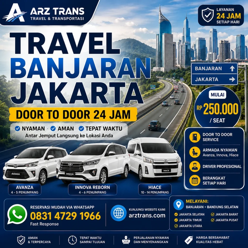 Travel Banjaran Jakarta door to door 24 jam ARZ Trans dengan armada Avanza Innova Reborn dan Hiace