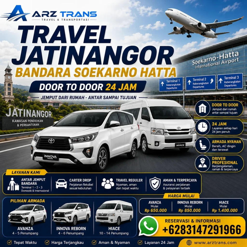 Travel Jatinangor Bandara Soekarno Hatta door to door 24 jam menggunakan armada Avanza Innova Reborn dan Hiace bersama ARZ Trans