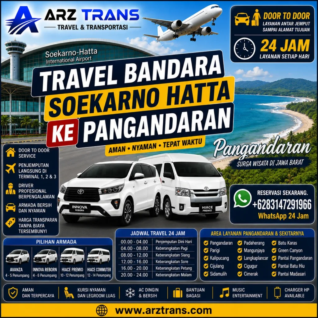 Travel Bandara Soekarno Hatta Pangandaran menggunakan Toyota Innova Reborn dan Toyota Hiace Premio bersama ARZ Trans.