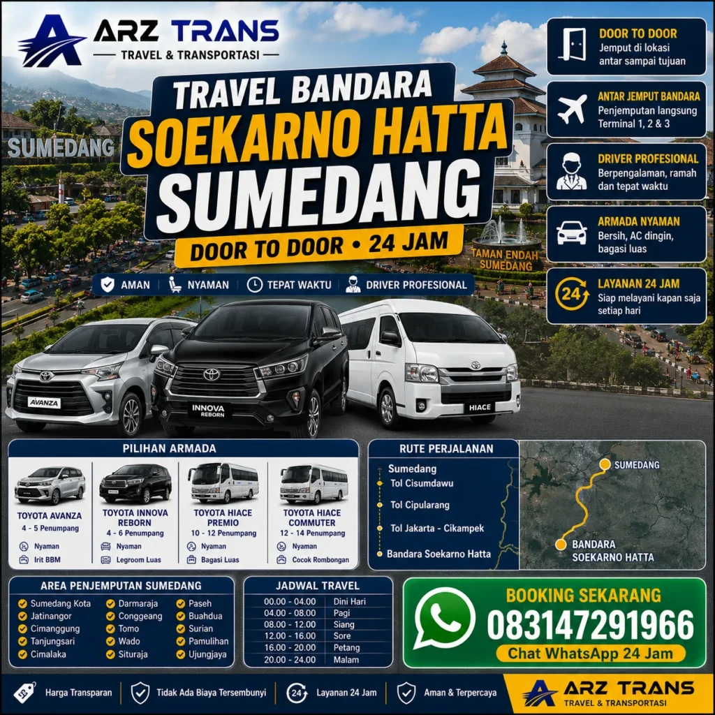 Travel Bandara Soekarno Hatta Sumedang menggunakan Toyota Innova Reborn dan Toyota Hiace Premio bersama ARZ Trans.