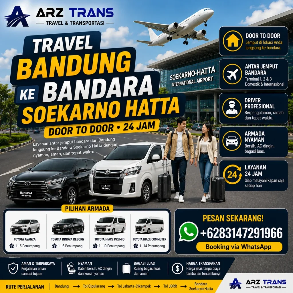 Travel Bandung ke Bandara Soekarno Hatta menggunakan Toyota Innova Reborn dan Toyota Hiace Premio bersama ARZ Trans.