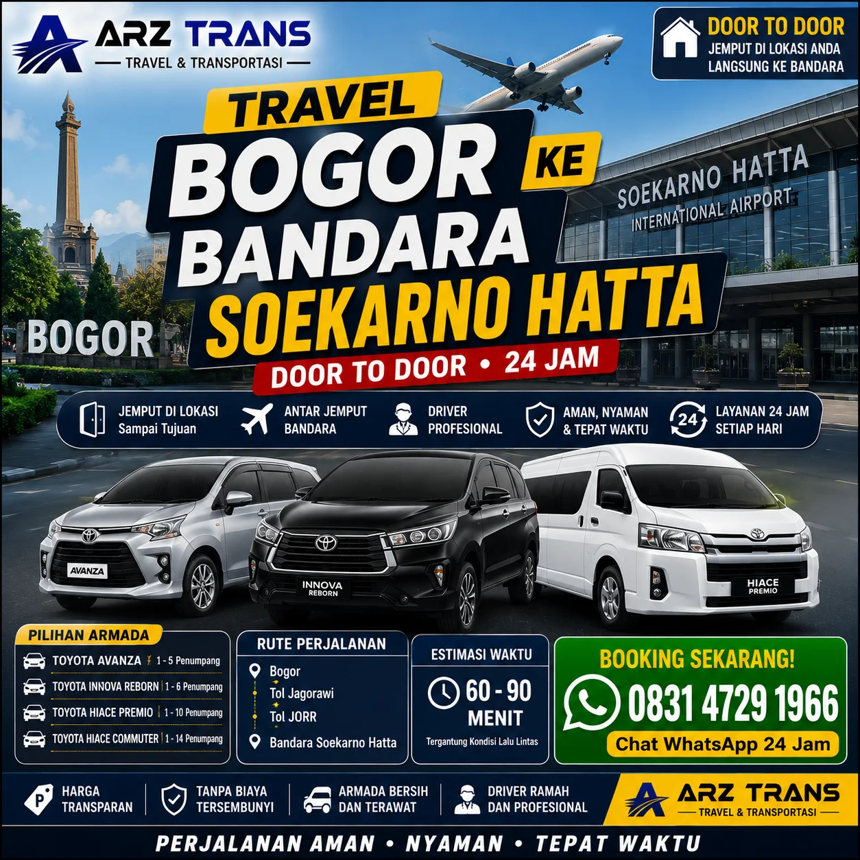 Armada Eksekutif Travel Bogor ke Bandara Soekarno Hatta Door To Door ARZ Trans