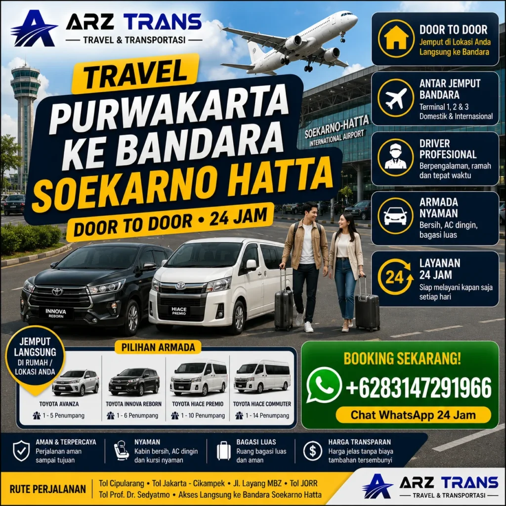 Travel Purwakarta ke Bandara Soekarno Hatta menggunakan Toyota Innova Reborn dan Toyota Hiace Premio bersama ARZ Trans.