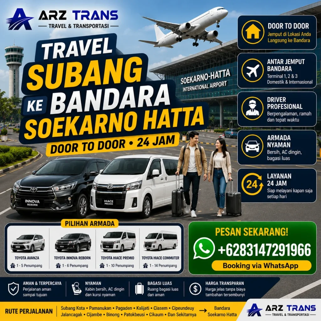 Travel Subang ke Bandara Soekarno Hatta menggunakan Toyota Innova Reborn dan Toyota Hiace Premio bersama ARZ Trans.