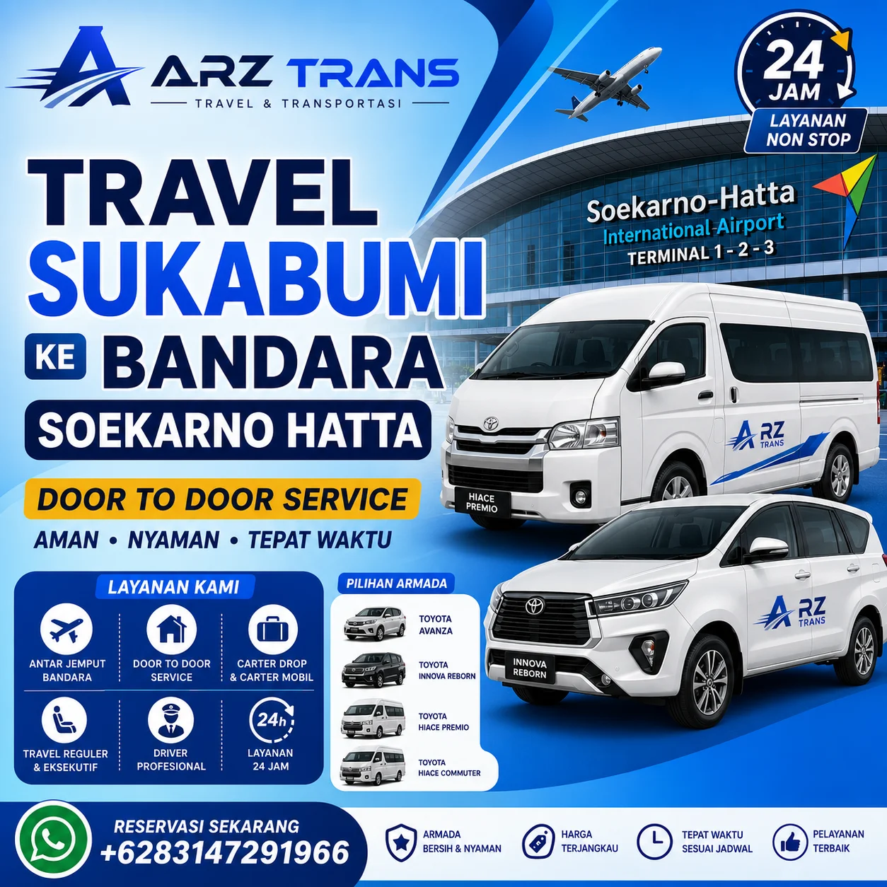 Layanan eksklusif Travel Sukabumi ke Bandara Soekarno Hatta door to door 24 jam dengan armada nyaman ARZ Trans