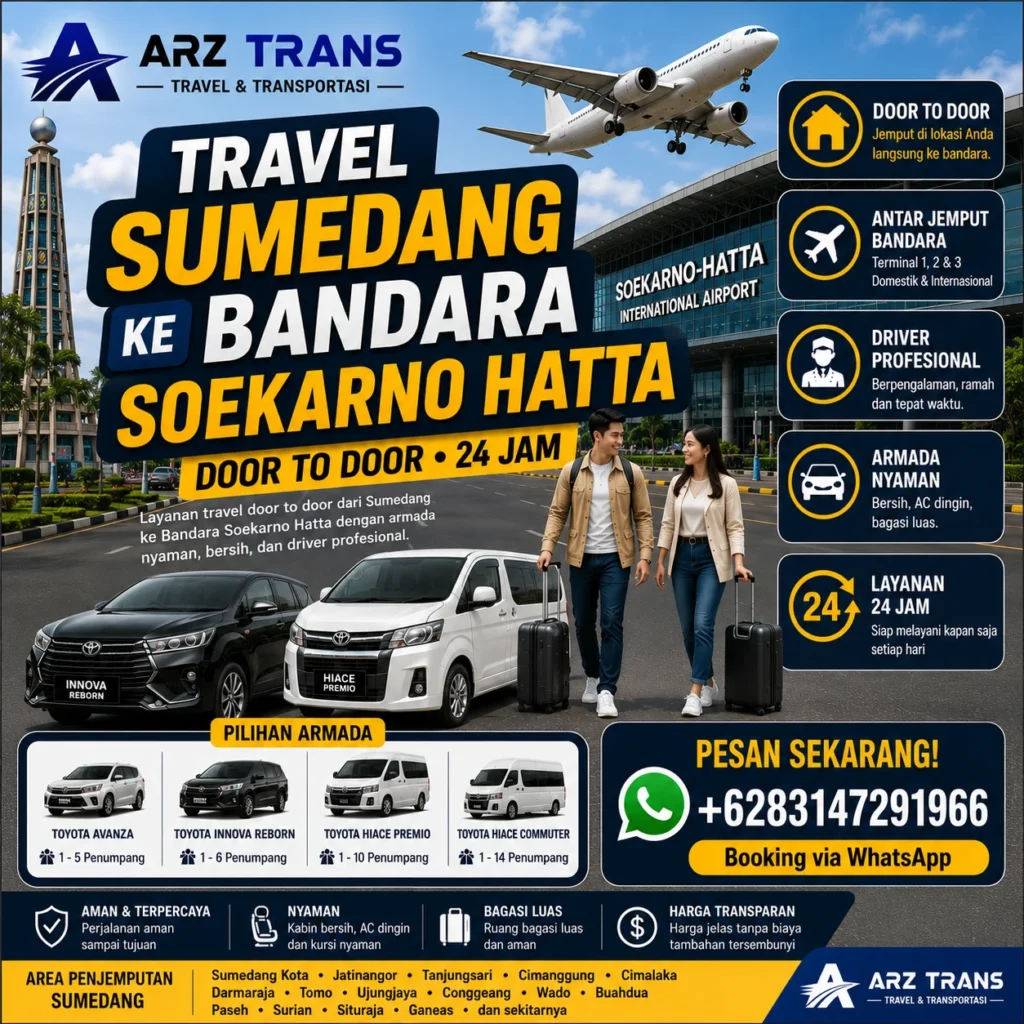 Travel Sumedang ke Bandara Soekarno Hatta menggunakan Toyota Innova Reborn dan Toyota Hiace Premio bersama ARZ Trans.