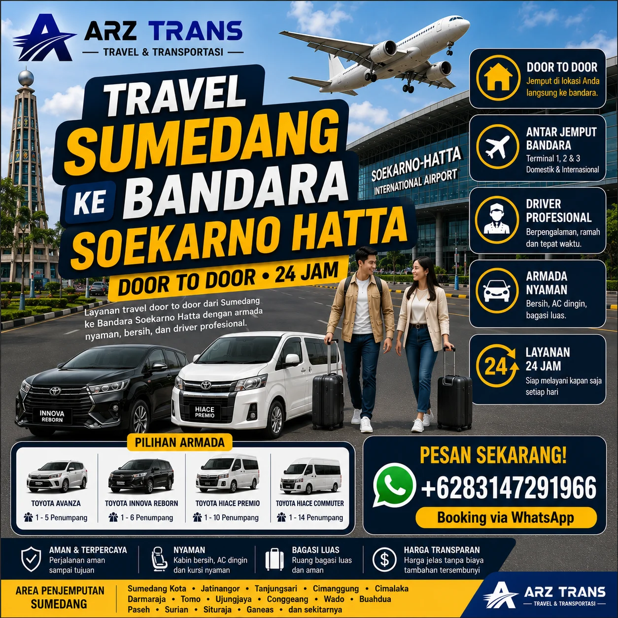 Layanan eksklusif Travel Sumedang ke Bandara Soekarno Hatta door to door 24 jam dengan armada nyaman ARZ Trans