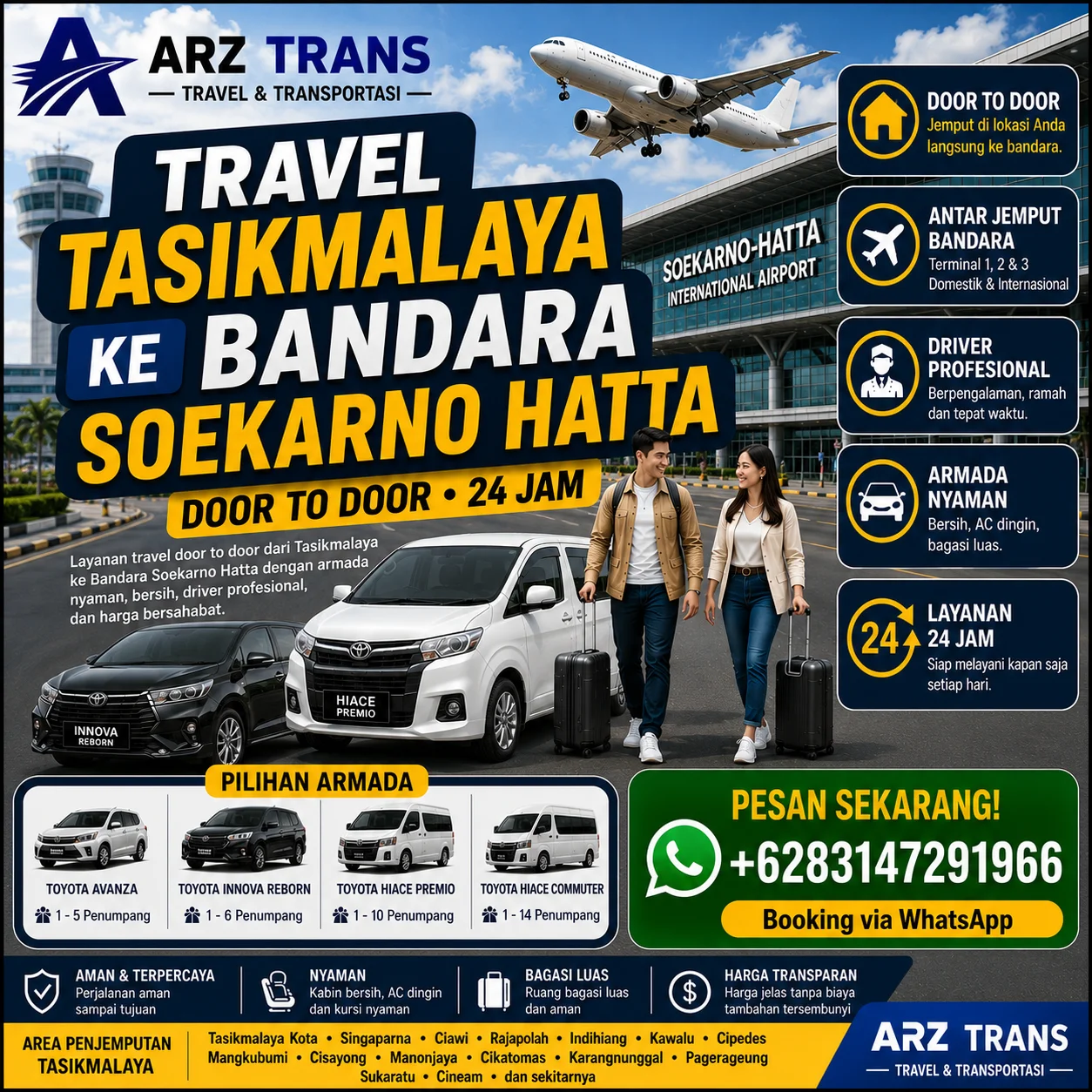 Layanan eksklusif Travel Tasikmalaya ke Bandara Soekarno Hatta door to door 24 jam dengan armada nyaman ARZ Trans