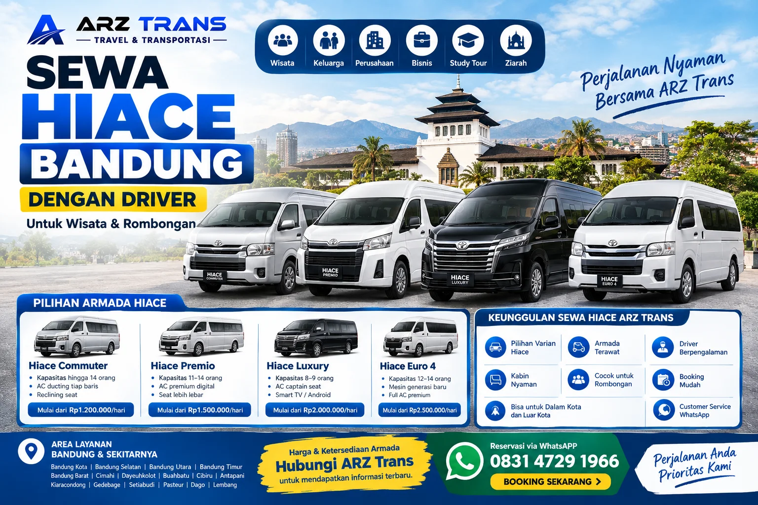 Sewa Hiace Bandung dengan driver ARZ Trans